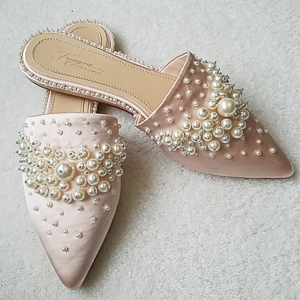 Imagine Vince Camuto Casele Satin Pearl Mules